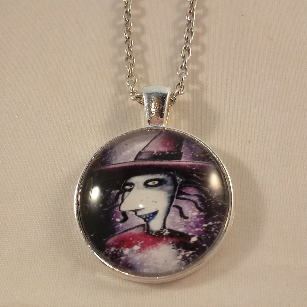 Silver Mystical Nightmare Before Christmas Shock Witch Cabochon Necklace Gift - Picture 2 of 3
